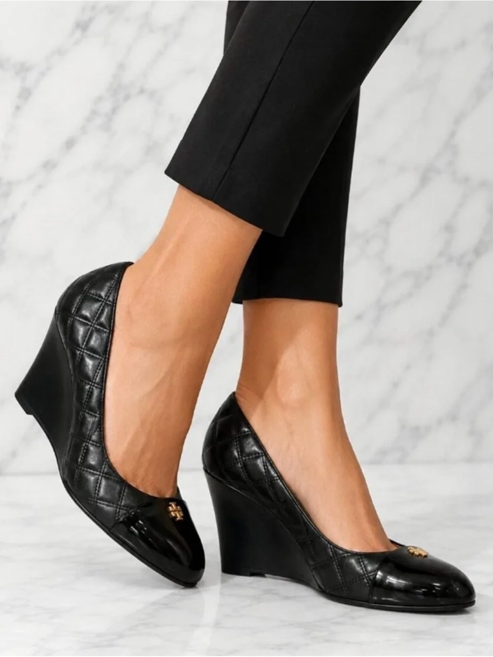 Tory Burch Quilted Pattern Patent Leather Pumps Heels Shoes Women’s Size: 7.5M